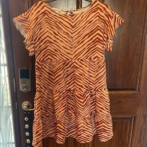 Tiered Zebra Print Dress - Rust/Peach